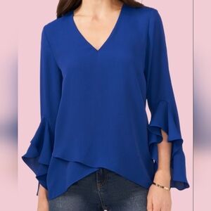 Vince Camuto Womens Blouse Sz S European Style Hi Lo Hem & Arm Twilight Blue